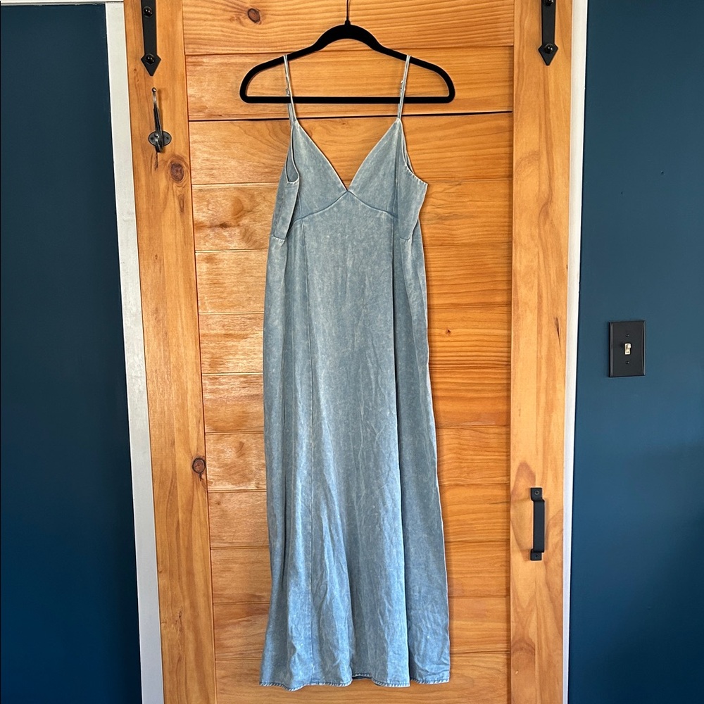 Three Bird Nest Zenana Dusty Blue Slip Maxi Dress - Spaghetti Straps